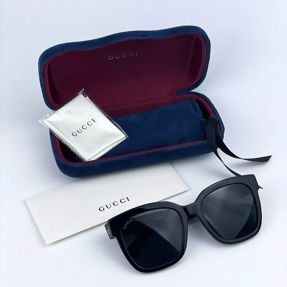 NEW GUCCI GG0034SN 001 Black Grey Square Women Sunglasses